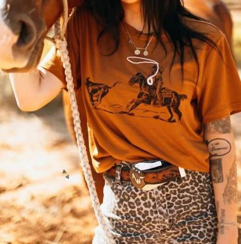 NEW 2FLYCO ropin & ridin short sleeve tee in brown